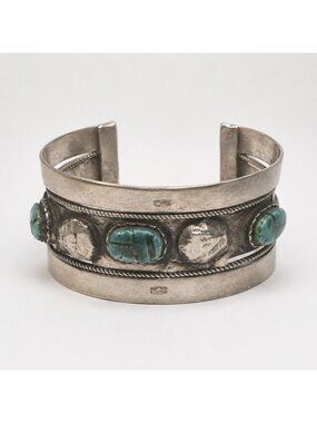 Antique 1931 Egyptian Silver Bedouin Scarab Cuff Bracelet Hallmarked 800 Silver